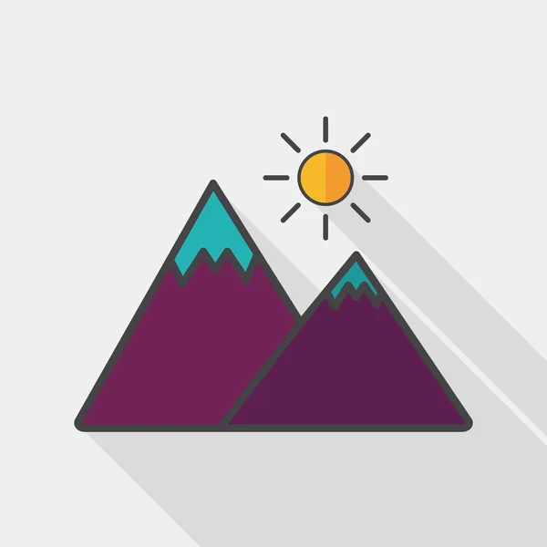 Górskie turystyczne płaskie ikona z długi cień — Wektor stockowy