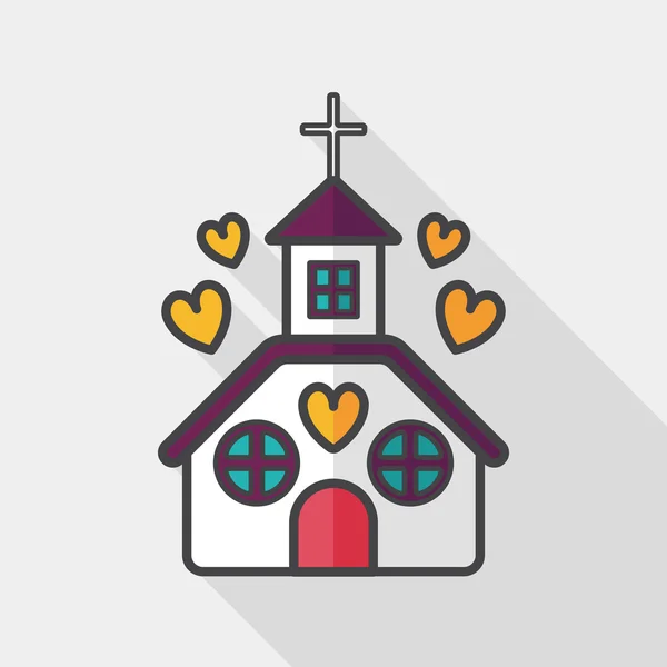 San Valentín boda iglesia icono plano con sombra larga, eps10 — Archivo Imágenes Vectoriales