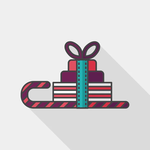 Kerstmis slee cadeau mand platte pictogram met lange schaduw, eps10 — Stockvector