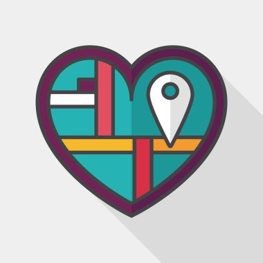 kalp şeklinde düğün davetiyesi düz simgesi uzun gölge, eps10 ile