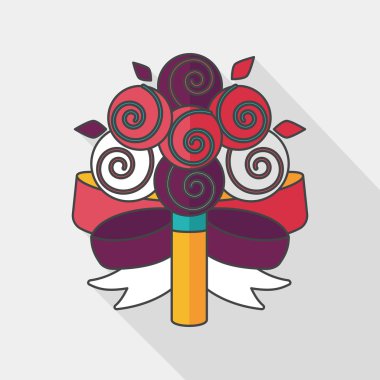 çiçek buketi düz simgesi ile uzun gölge, eps10 düğün