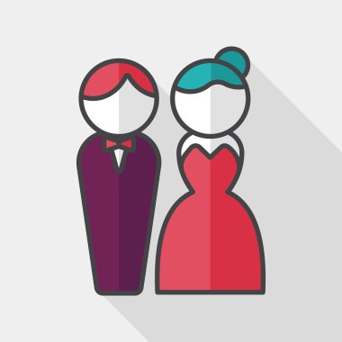 Düğün Çift düz simgesi ile uzun gölge, eps10