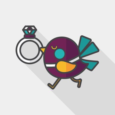 kuş uzun gölge, eps10 ile elmas yüzük düz simgesi ile düğün