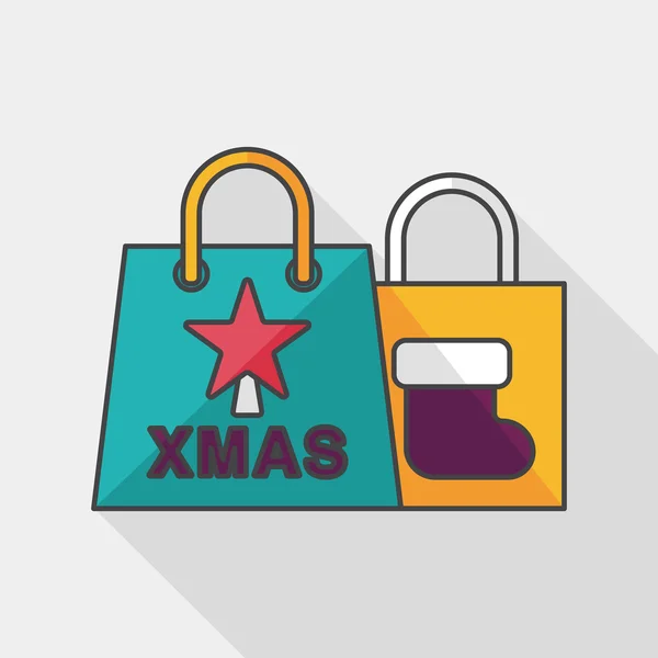 Christmas shopping bag platte pictogram met lange schaduw, eps10 — Stockvector