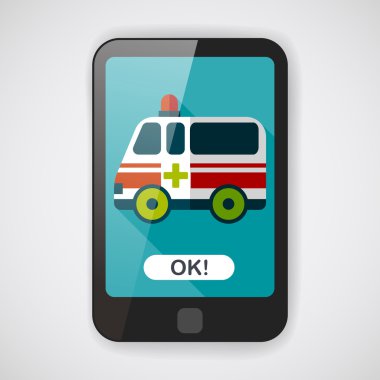 Ambulans araba düz simgesi ile uzun gölge, eps10