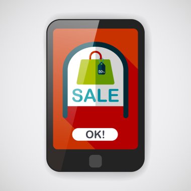 alışveriş mağazası Satılık işareti düz simgesi uzun gölge, eps10 ile