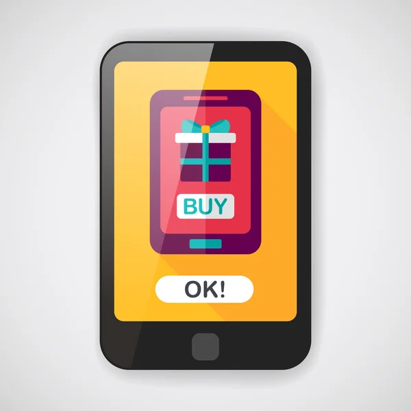 Mobiele telefoon online winkelen platte pictogram met lange schaduw, eps10 — Stockvector