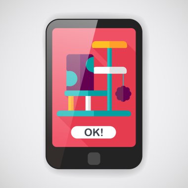 Evde beslenen hayvan kedi ağaç uzun gölge, eps10 düz simgesiyle