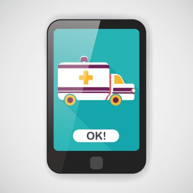 uzun gölge ile ambulans araba düz simgesi