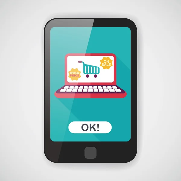 Online shopping flat icon met lange schaduw, eps10 — Stockvector