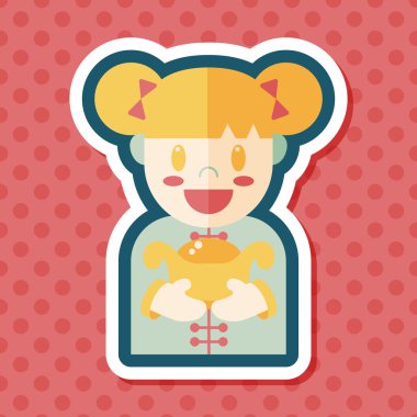 Çin yeni yılı kız uzun gölge, eps10 düz simgesiyle