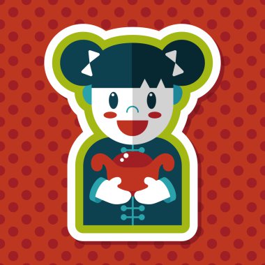 Çin yeni yılı kız uzun gölge, eps10 düz simgesiyle