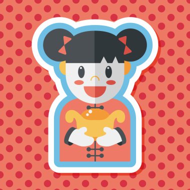 Çin yeni yılı kız uzun gölge, eps10 düz simgesiyle