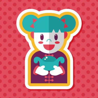 Çin yeni yılı kız uzun gölge, eps10 düz simgesiyle