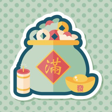 Çin yeni yılı düz uzun gölge, eps10, Altın külçe ile kutsal kişilerin resmi bana