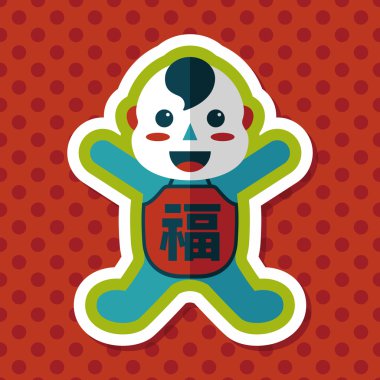 Çin yeni yılı uzun gölge, eps10, Maitreya bez bebek ile düz simgesi