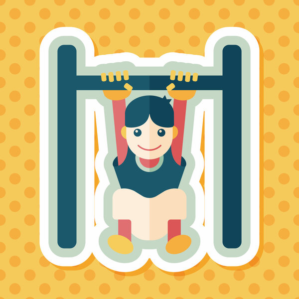 Мальчик висит горизонтальной полосой плоская иконка с длинной тенью, eps10
