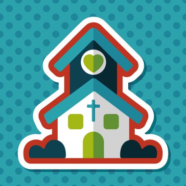 Sevgililer günü düğün kilise düz simgesiyle uzun gölge, eps10