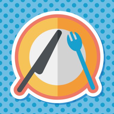 uzun gölge düz simgesiyle dishware ve çatal bıçak takımı