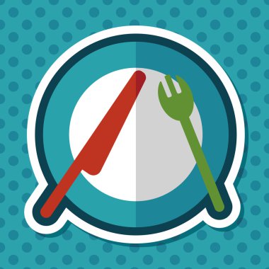 uzun gölge düz simgesiyle dishware ve çatal bıçak takımı