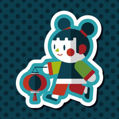 Çin yeni yılı kız uzun gölge, eps10 düz simgesiyle