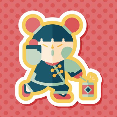 Çin yeni yılı kız uzun gölge, eps10 düz simgesiyle