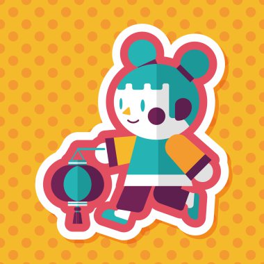 Çin yeni yılı kız uzun gölge, eps10 düz simgesiyle