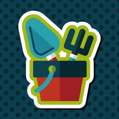 kürek ve kova oyuncakları düz simgesi ile uzun gölge, eps10