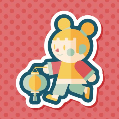 Çin yeni yılı kız uzun gölge, eps10 düz simgesiyle