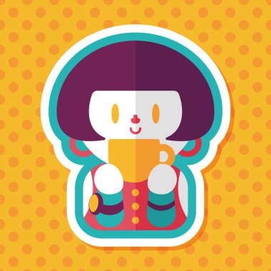 Bayan uzun gölge, eps10 düz simgesiyle kahve içme