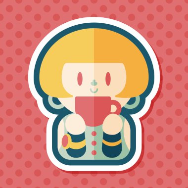 Bayan uzun gölge, eps10 düz simgesiyle kahve içme