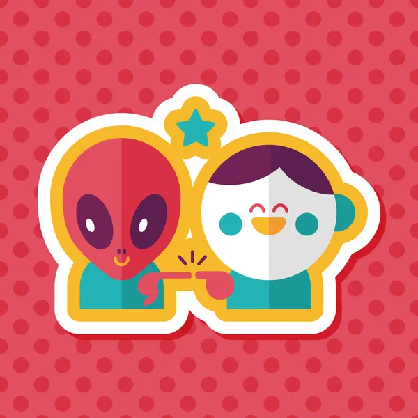 Utrymme alien och pojke vänskap flat ikonen med långa skugga, eps10 — Stock vektor