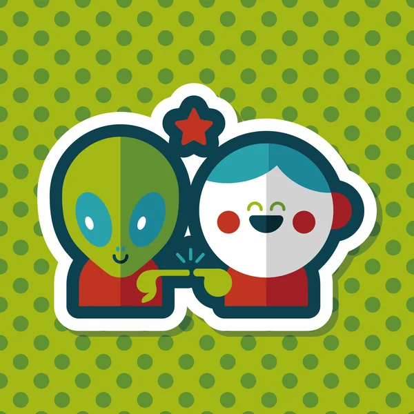 Espace alien et garçon amitié icône plate avec ombre longue, eps10 — Image vectorielle