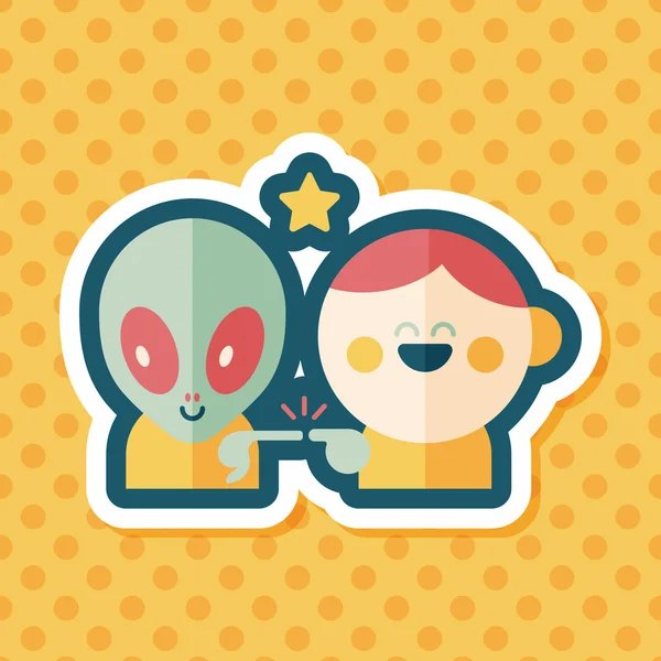 Espaço alienígena e menino amizade plana ícone com sombra longa, eps10 — Vetor de Stock