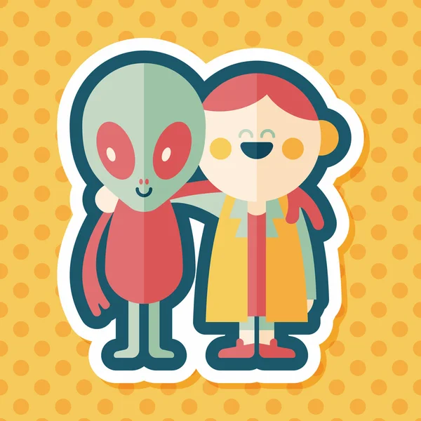 Space alien friendship flat icon with long shadow, eps10 — стоковый вектор