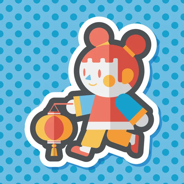 Çin yeni yılı kız uzun gölge, eps10 düz simgesiyle