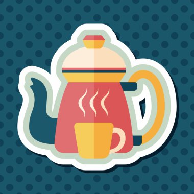 kahve çaydanlık ve bardak uzun gölge, eps10 düz simgesi