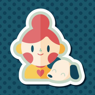 Evde beslenen hayvan köpek ve kız arkadaşlık düz simgesi ile uzun gölge, eps10