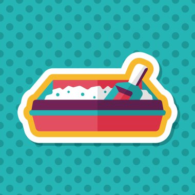 Evde beslenen hayvan kedi çöp kutusu düz simgesiyle uzun gölge, eps10