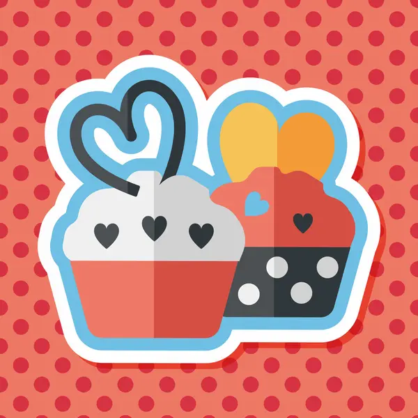 Valentinstag Cupcake Flaches Symbol mit langem Schatten, Eps10 — Stockvektor