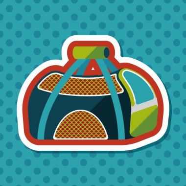 Evde beslenen hayvan köpek seyahat kafes düz simgesiyle uzun gölge, eps10