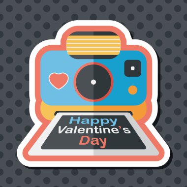 Sevgililer günü kamera fotoğraf düz simgesi ile uzun gölge, eps10