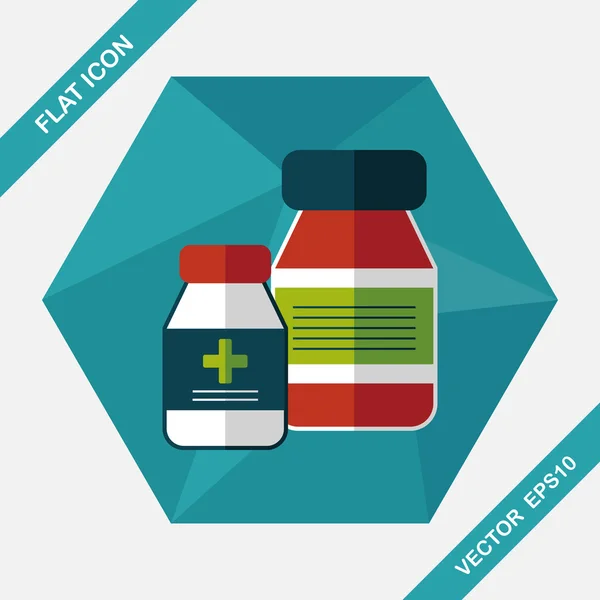 Botella médica icono plano con sombra larga, eps10 — Vector de stock