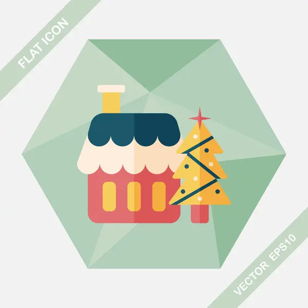 Árbol de Navidad y casa icono plano con sombra larga, eps10 — Vector de stock