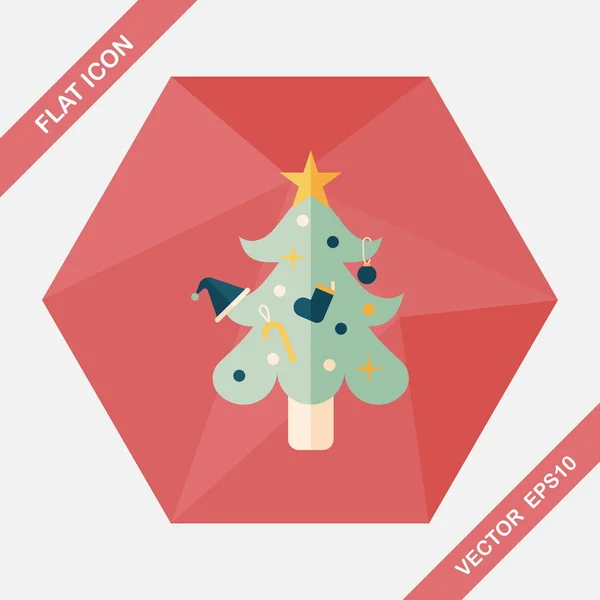 Vánoční stromek plochý ikona s dlouhý stín, eps10 — Stockový vektor