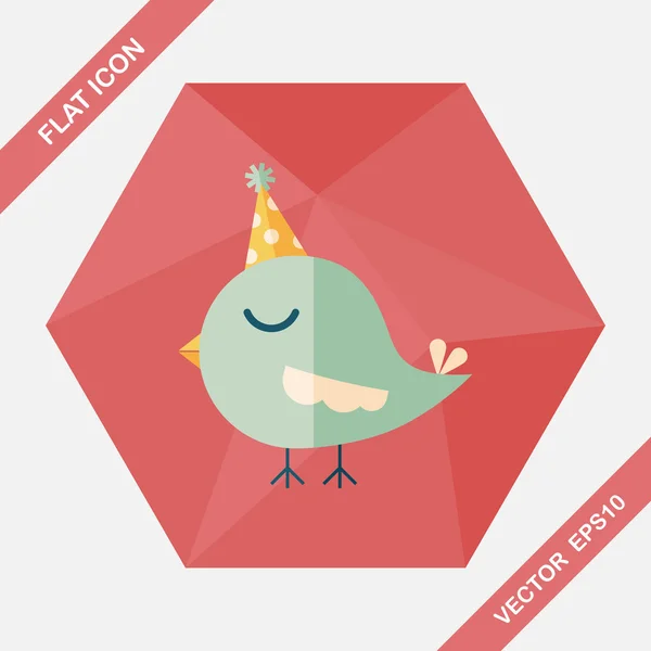 Птица с плоской иконкой на день рождения с длинной тенью, епс10 — стоковый вектор