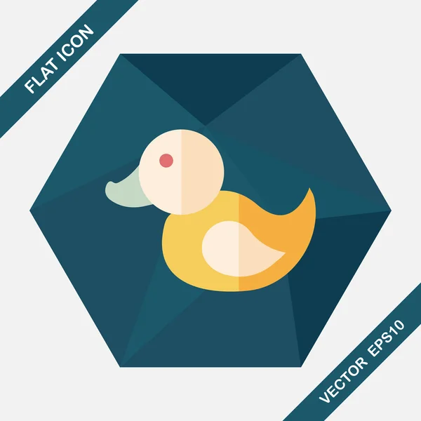 Pato brinquedo plana ícone com sombra longa, eps 10 — Vetor de Stock