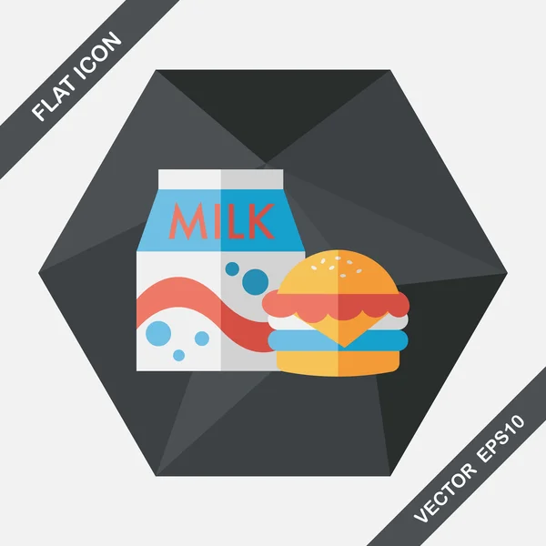 Hamburger en melk platte pictogram met lange schaduw, eps10 — Stockvector