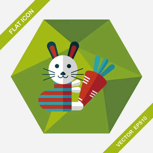 Rabbit with carrot flat icon with long shadow, eps 10 — стоковый вектор