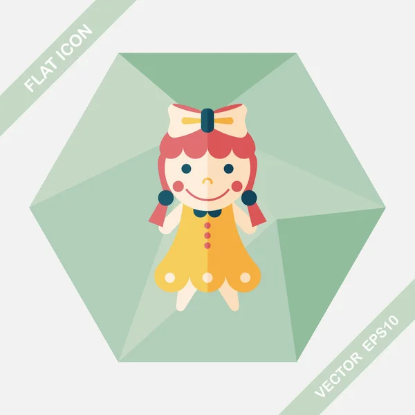 Menina boneca brinquedo plana ícone com sombra longa, eps 10 — Vetor de Stock